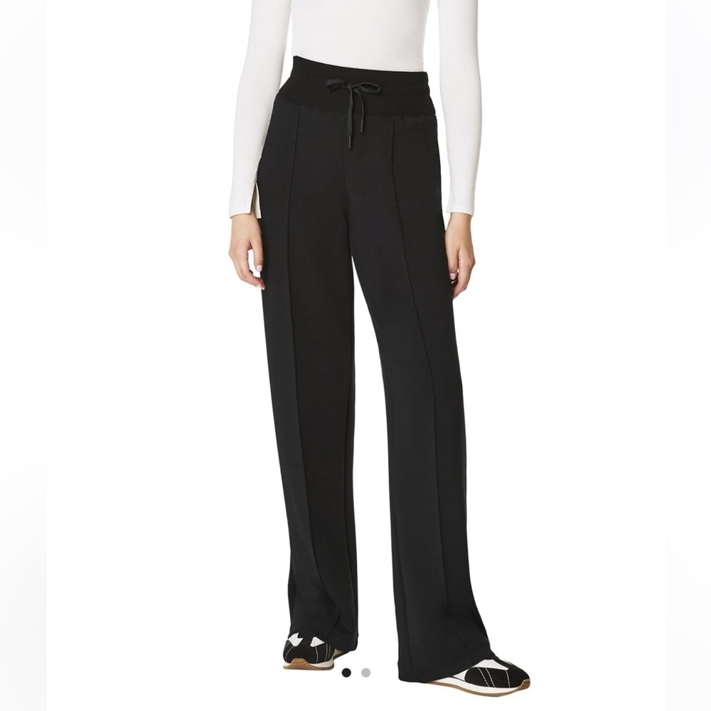 SPANX Black Wide-Leg Track Pants with Drawstring Waist